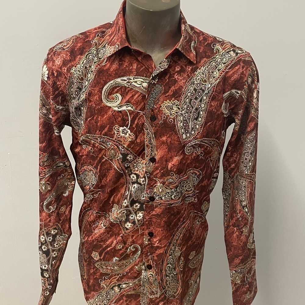 Vassari shirt button front wine paisley regular fit floral